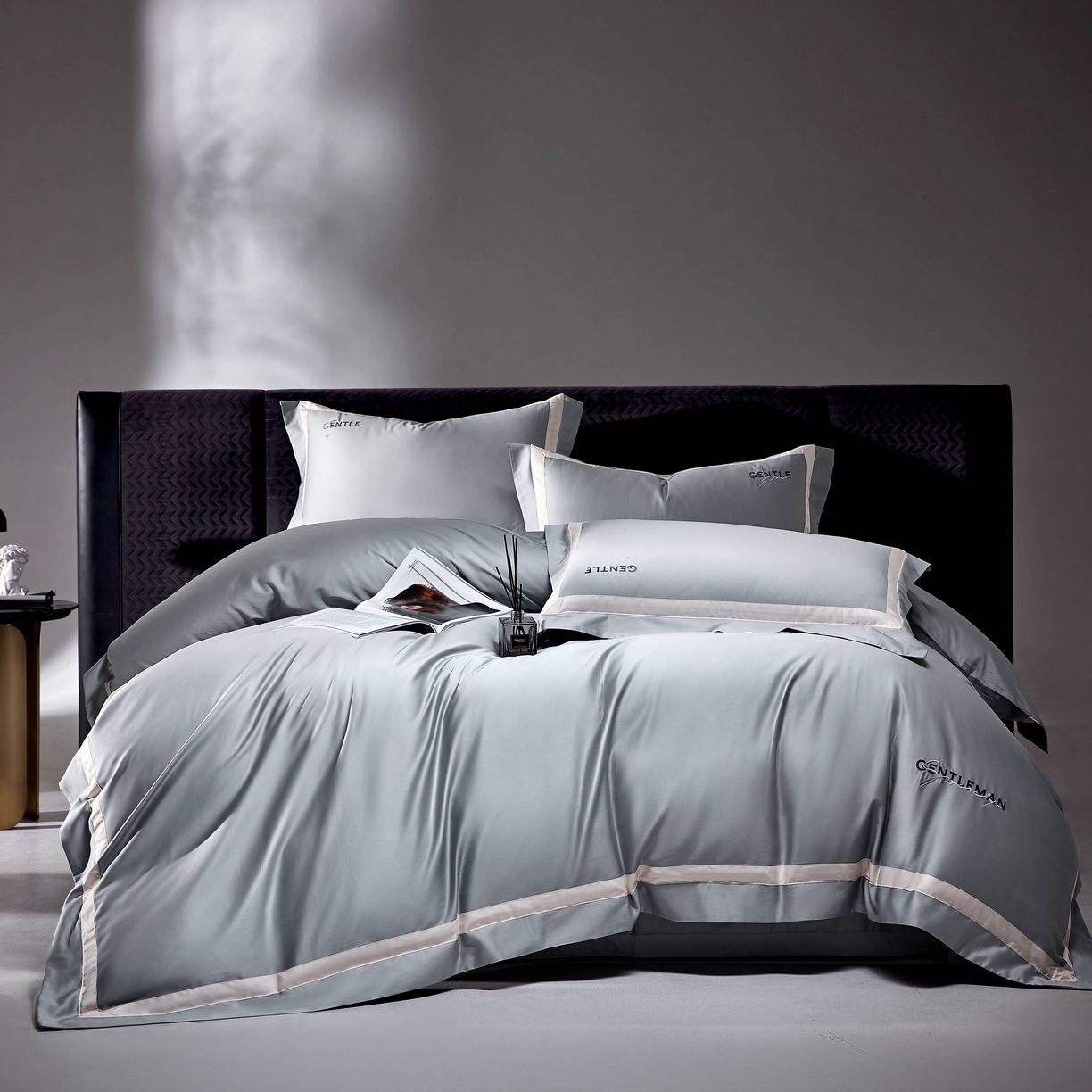 91家纺网 家纺一手货源 找家纺 佳汐蓝家纺 2025春夏新款新疆棉纯棉轻奢四件套（贴边款） 低音灰