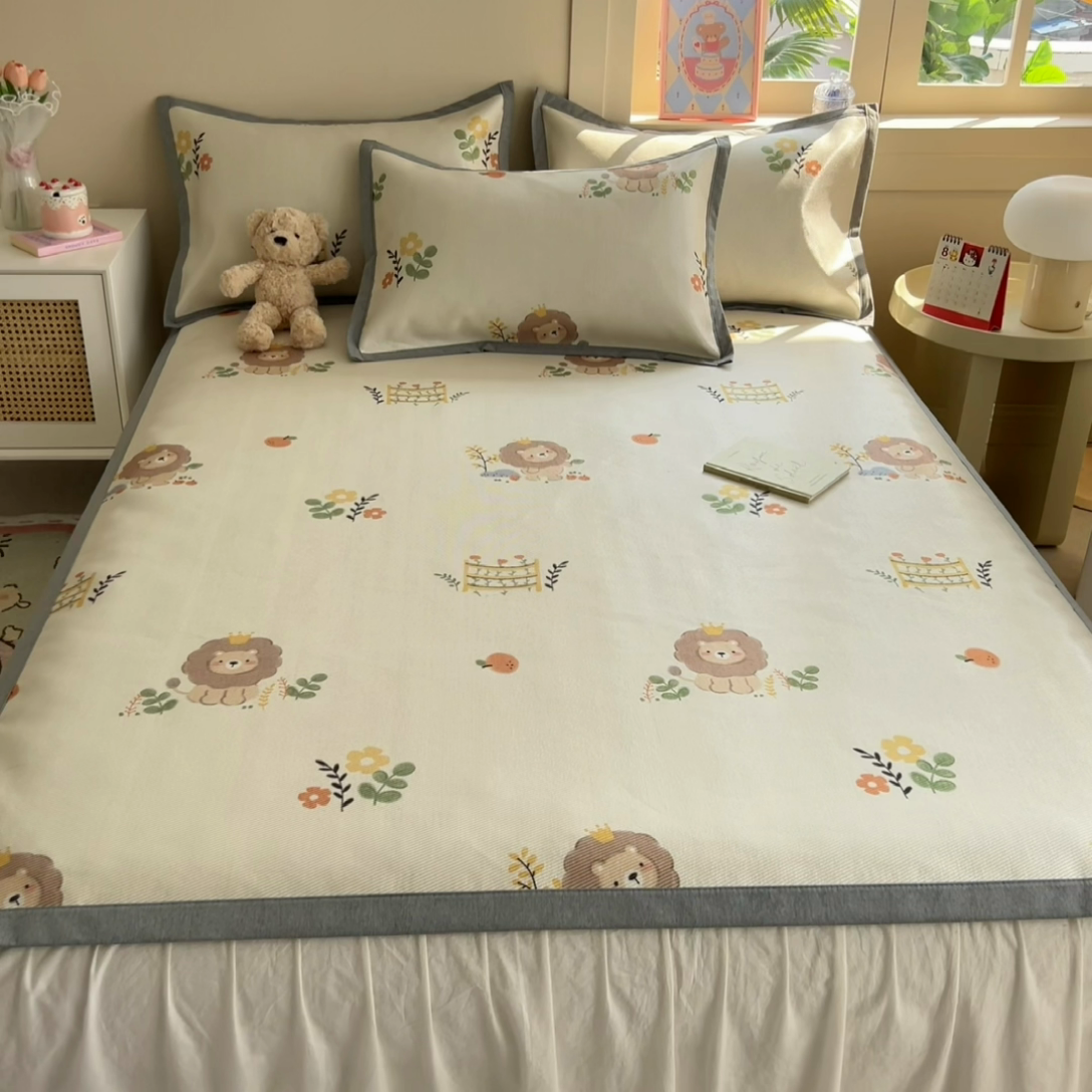 91家纺网 家纺一手货源 找家纺 懒猫家纺 2025春夏新款250D数码印花冰丝席凉席席子 辛巴