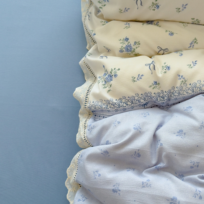 91家纺网 家纺一手货源 找家纺 竹合家纺 2025新款春日碎花法式镂空花边款式提花皱皱四件套 法式-晨曦