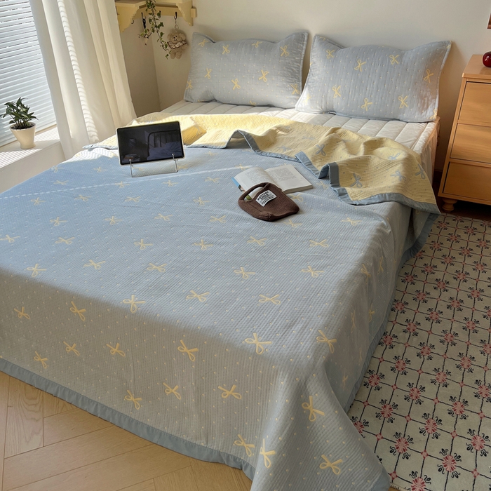 91家纺网 家纺一手货源 找家纺 （总）桃喜 2025新款A类全棉三层纱布提花多功能夏被盖毯床盖枕巾