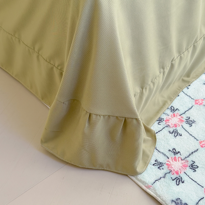 91家纺网 家纺一手货源 找家纺 竹合家纺 2025新款春日碎花法式镂空花边款式提花皱皱四件套 法式-结美绿