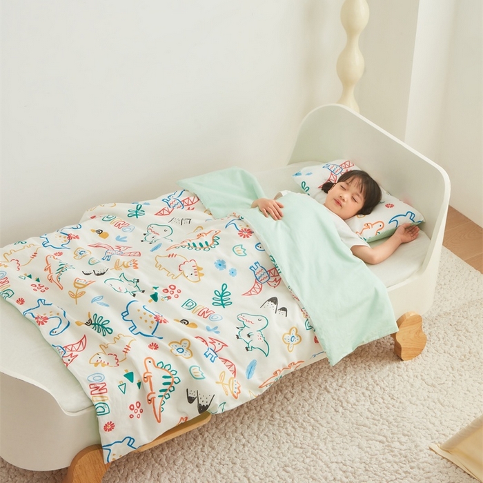 91家纺网 家纺一手货源 找家纺 艾佳宝贝 2025新款A类儿童全棉多功能单被套可拆式夏被四季被子 好多恐龙