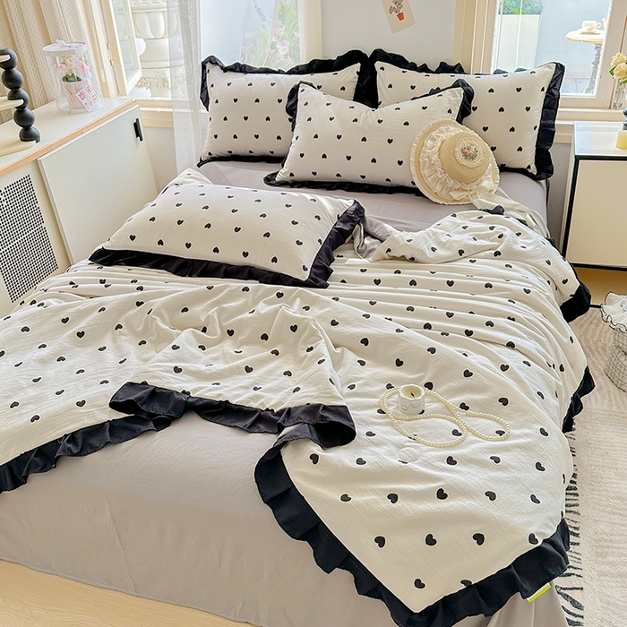 91家纺网 家纺一手货源 找家纺 佳一家纺 2025新款亲肤水洗棉夏被 爱心点点