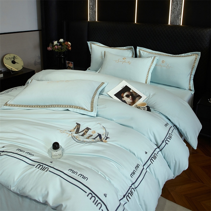 91家纺网 家纺一手货源 找家纺 （总）佳宇轩 2025爆款水洗棉五彩刺绣四件套简约轻奢织带绣花床单床笠被罩4件套-简约时代