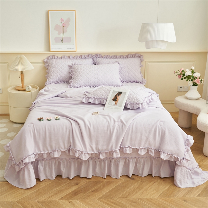 91家纺网 家纺一手货源 找家纺 恒爱家纺 2025新款A类泡泡纱床盖-杜鹃 浪漫紫