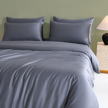 闲鱼家纺 2025新款亲肤舒适60S黑标A类全棉纯色四件套单被套单床笠-风格一单被套单床笠-风格二 远山灰