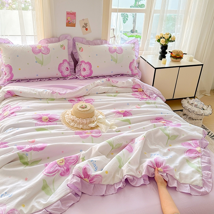 91家纺网 家纺一手货源 找家纺 佳一家纺 2025新款亲肤水洗棉夏被 夏日如花