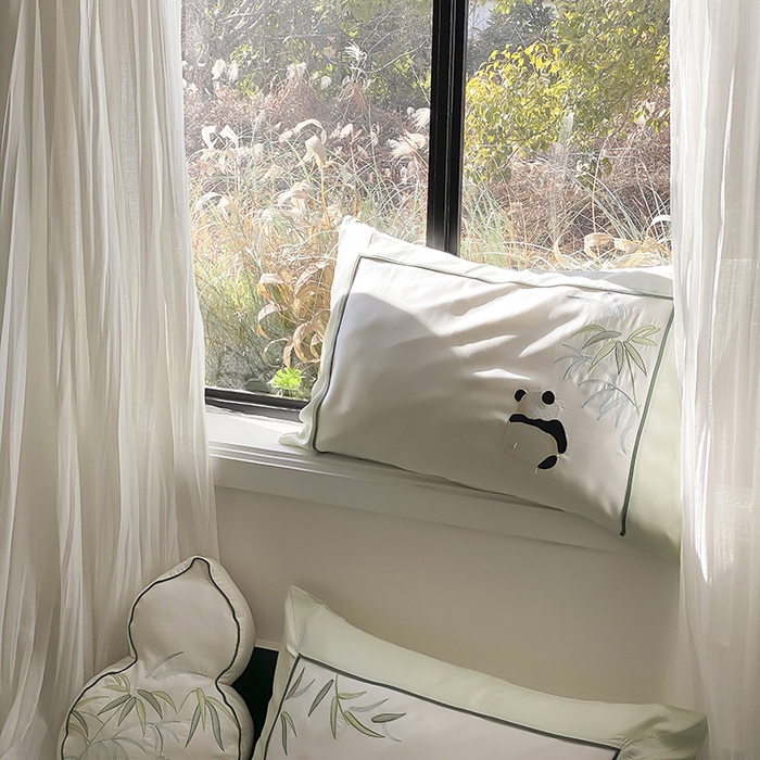 91家纺网 家纺一手货源 找家纺 MIU缪家居 2025新款60支兰精天丝四件套-熊猫与竹 熊猫与竹-爽白