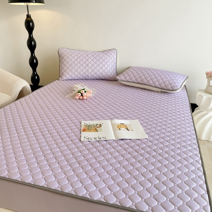 91家纺网 家纺一手货源 找家纺 欧邦2025新款纯色加厚乳胶床笠三件套 方格-浅紫