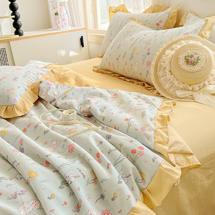 91家纺网 家纺一手货源 找家纺 佳一家纺 2025新款亲肤水洗棉夏被 缤纷兔