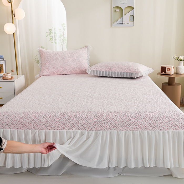 91家纺网 家纺一手货源 找家纺 叠派家纺 2025新款5A抗菌雅致床裙款三件套 雅致床裙款-冰粉