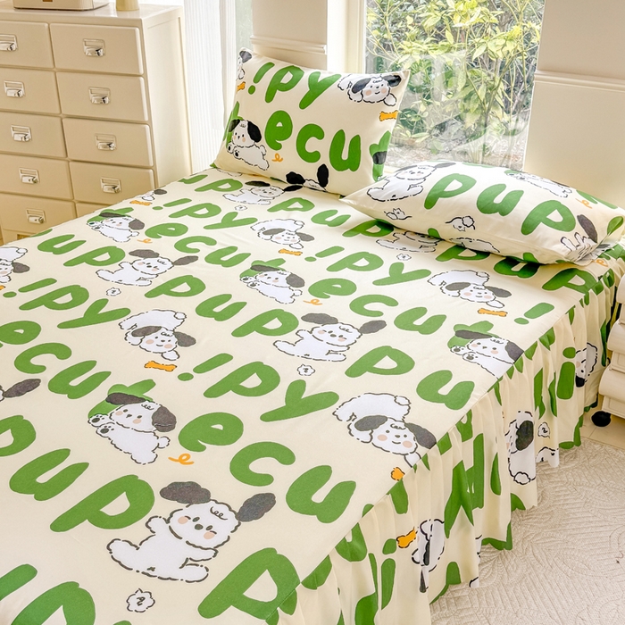 91家纺网 家纺一手货源 找家纺 莎臣豹 2025新款植物羊绒单品单件单床裙可配床裙三件套 快乐萌犬