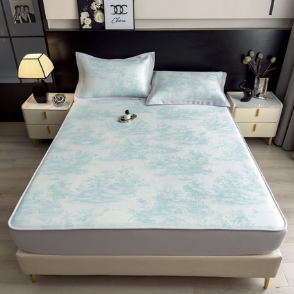 倾慕家纺 2025新款简约PE50提花凉感席席子凉席-床笠款 梦境绿PE床笠款