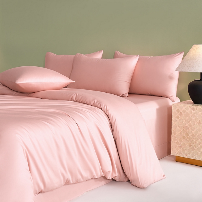 91家纺网 家纺一手货源 找家纺 闲鱼家纺 2025新款亲肤舒适60S黑标A类全棉纯色四件套单被套单床笠-风格一单被套单床笠-风格二 暖心粉