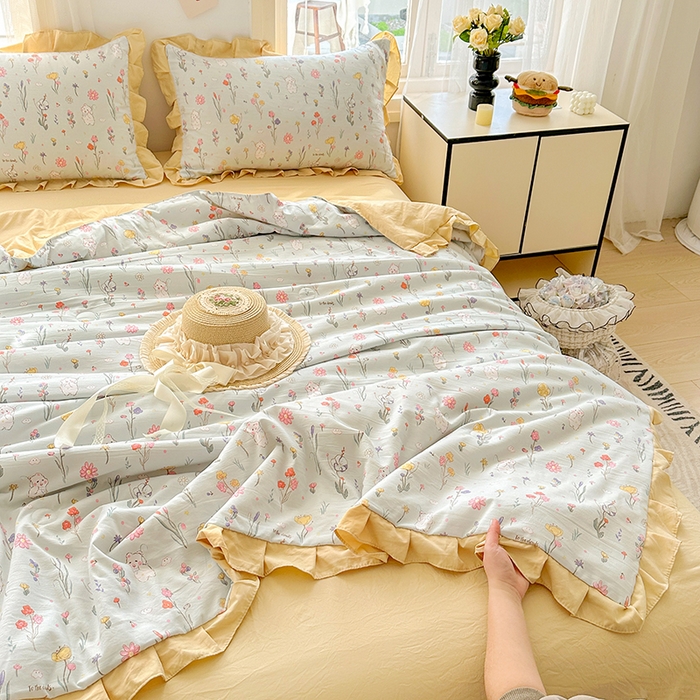 91家纺网 家纺一手货源 找家纺 佳一家纺 2025新款亲肤水洗棉夏被 缤纷兔