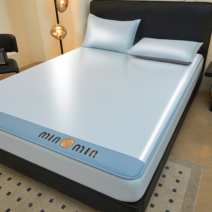 91家纺网 家纺一手货源 找家纺 全季家居 2025新款全季家居5A抗菌min系列凉感冰丝席 床笠-天蓝