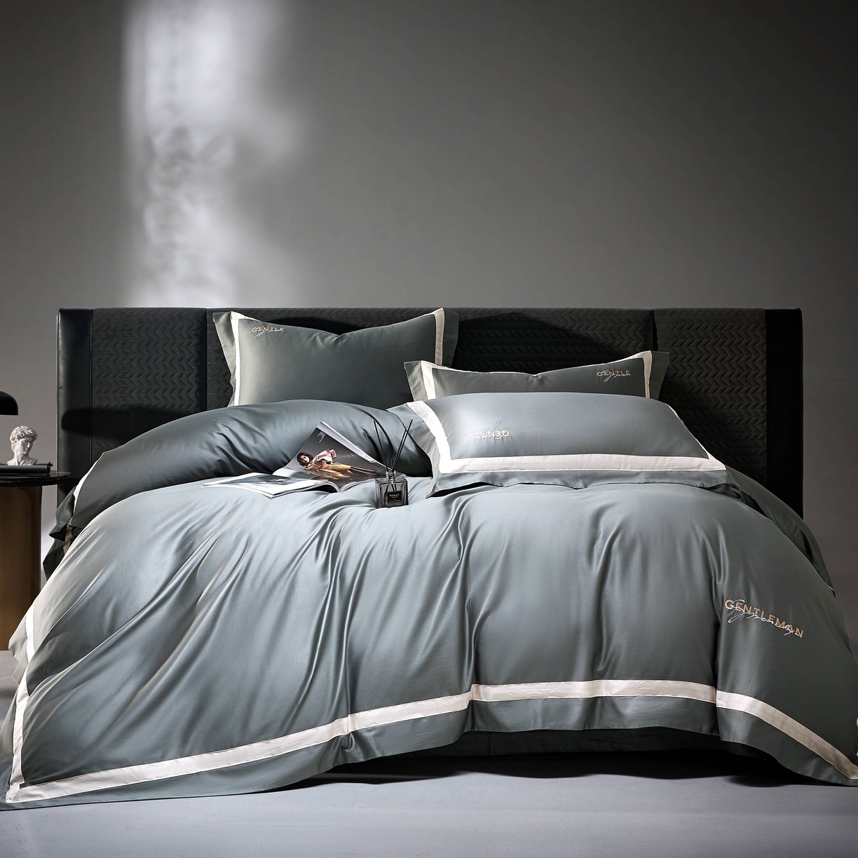 91家纺网 家纺一手货源 找家纺 佳汐蓝家纺 2025春夏新款新疆棉纯棉轻奢四件套（贴边款） 奥丁灰