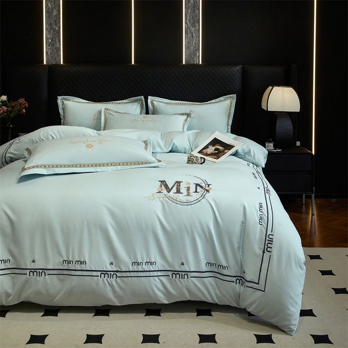 91家纺网 家纺一手货源 找家纺 （总）佳宇轩 2025爆款水洗棉五彩刺绣四件套简约轻奢织带绣花床单床笠被罩4件套-简约时代