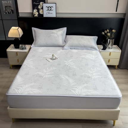 倾慕家纺 2025新款简约PE50提花凉感席席子凉席-床笠款 叶繁灰PE床笠款