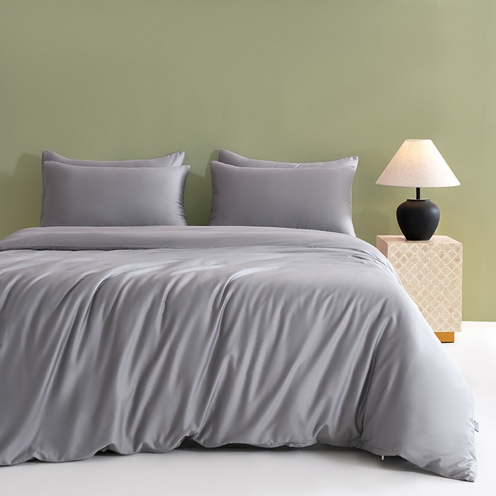 91家纺网 家纺一手货源 找家纺 闲鱼家纺 2025新款亲肤舒适60S黑标A类全棉纯色四件套单被套单床笠-风格一单被套单床笠-风格二 星辰灰