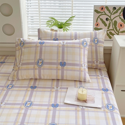 91家纺网 家纺一手货源 找家纺 （总）春皖家纺 2025新款A类全棉简约老粗纱布四件套风格一-普通款单枕套