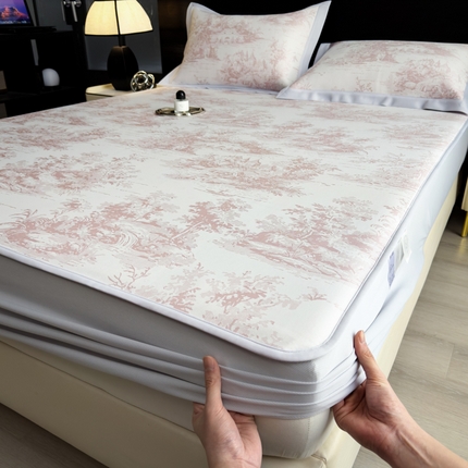 91家纺网 家纺一手货源 找家纺 （总）倾慕家纺 2025新款简约PE50提花凉感席席子凉席-床笠款