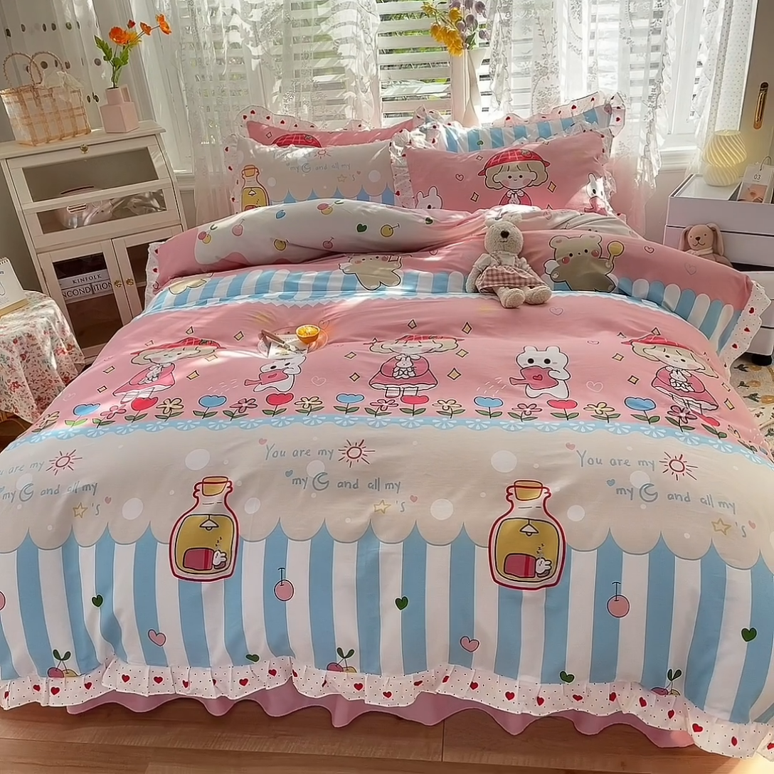 91家纺网 家纺一手货源 找家纺 2025新款公主风四件套全棉纯棉白花边被套床单款式三件套 小公主