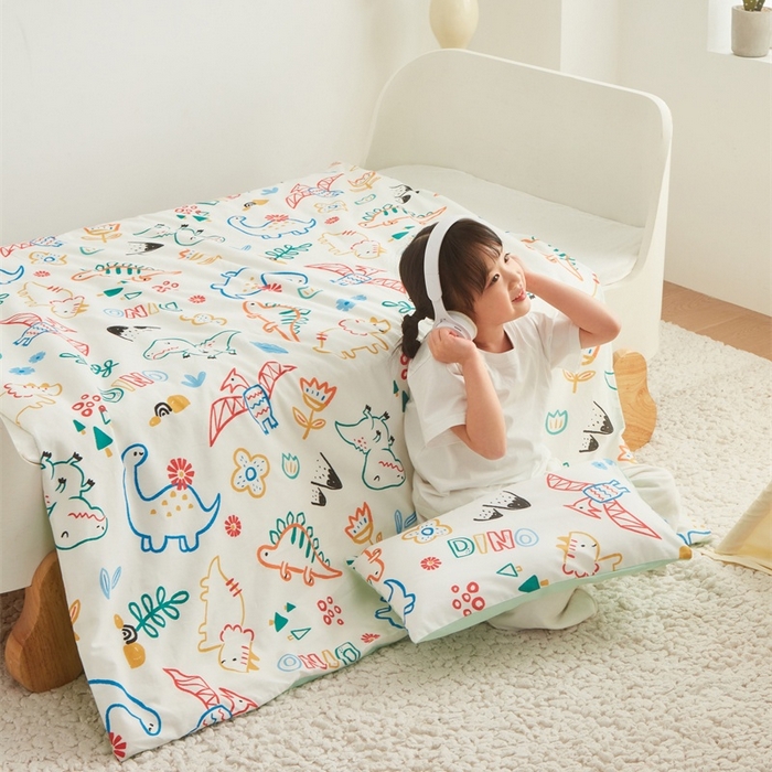 91家纺网 家纺一手货源 找家纺 艾佳宝贝 2025新款A类儿童全棉多功能单被套 好多恐龙