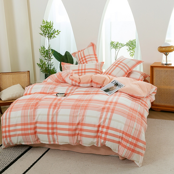 91家纺网 家纺一手货源 找家纺 喜四方 2025新款全棉色织水洗棉四件套 梦幻空间 （粉）