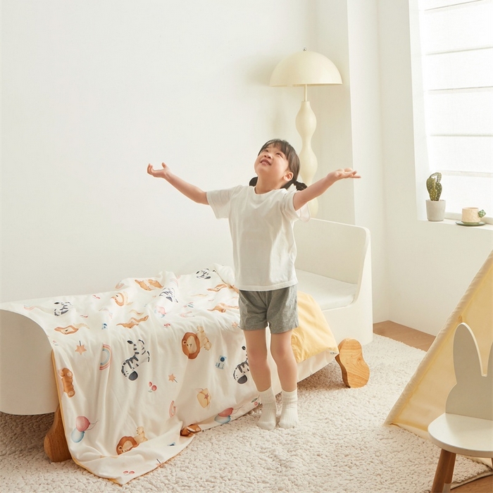 91家纺网 家纺一手货源 找家纺 艾佳宝贝 2025新款A类儿童全棉多功能单被套可拆式夏被四季被子 萌趣动物园