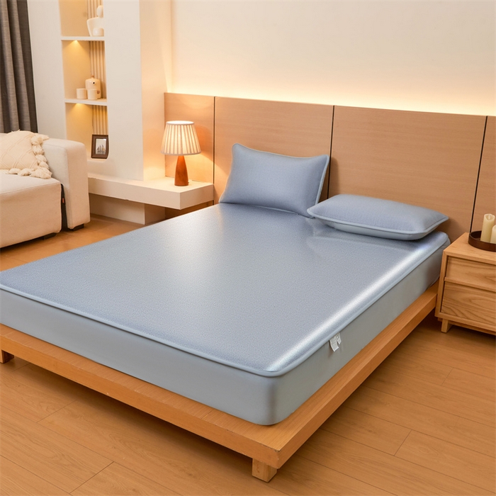 91家纺网 家纺一手货源 找家纺 （总）2025夏季新品纯色冰藤床笠三件套凉感冰丝床笠席子单件床罩