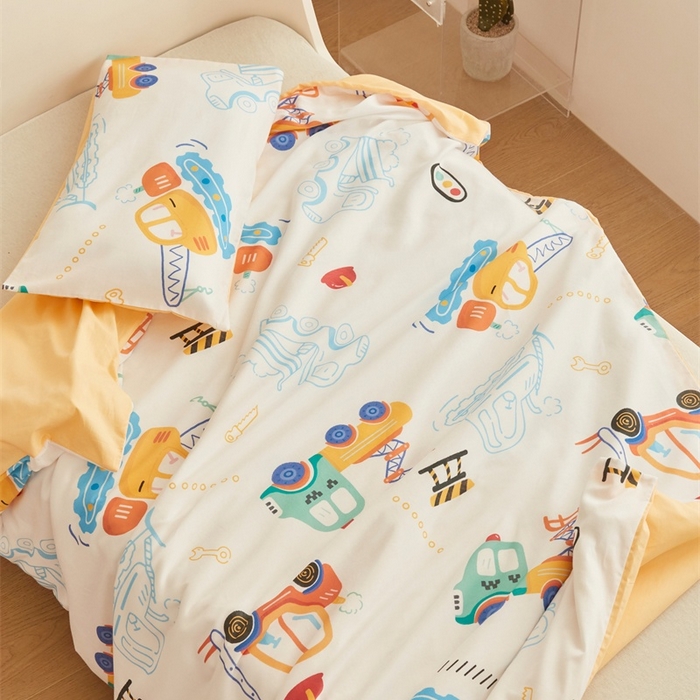 91家纺网 家纺一手货源 找家纺 艾佳宝贝 2025新款A类儿童全棉多功能单被套可拆式夏被 工程小车