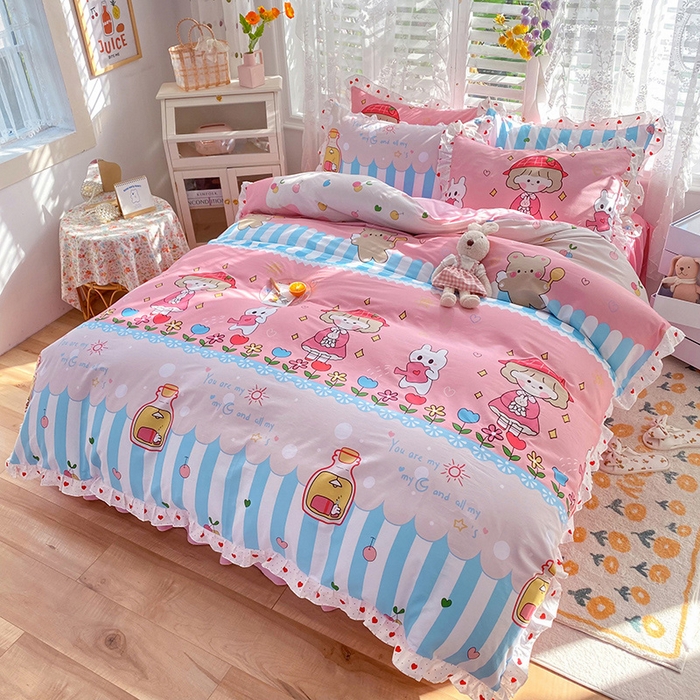 91家纺网 家纺一手货源 找家纺 2025新款公主风四件套全棉纯棉白花边被套床单款式三件套 小公主