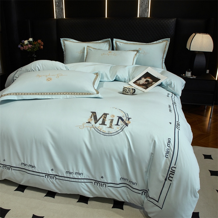 91家纺网 家纺一手货源 找家纺 （总）佳宇轩 2025爆款水洗棉五彩刺绣四件套简约轻奢织带绣花床单床笠被罩4件套-简约时代