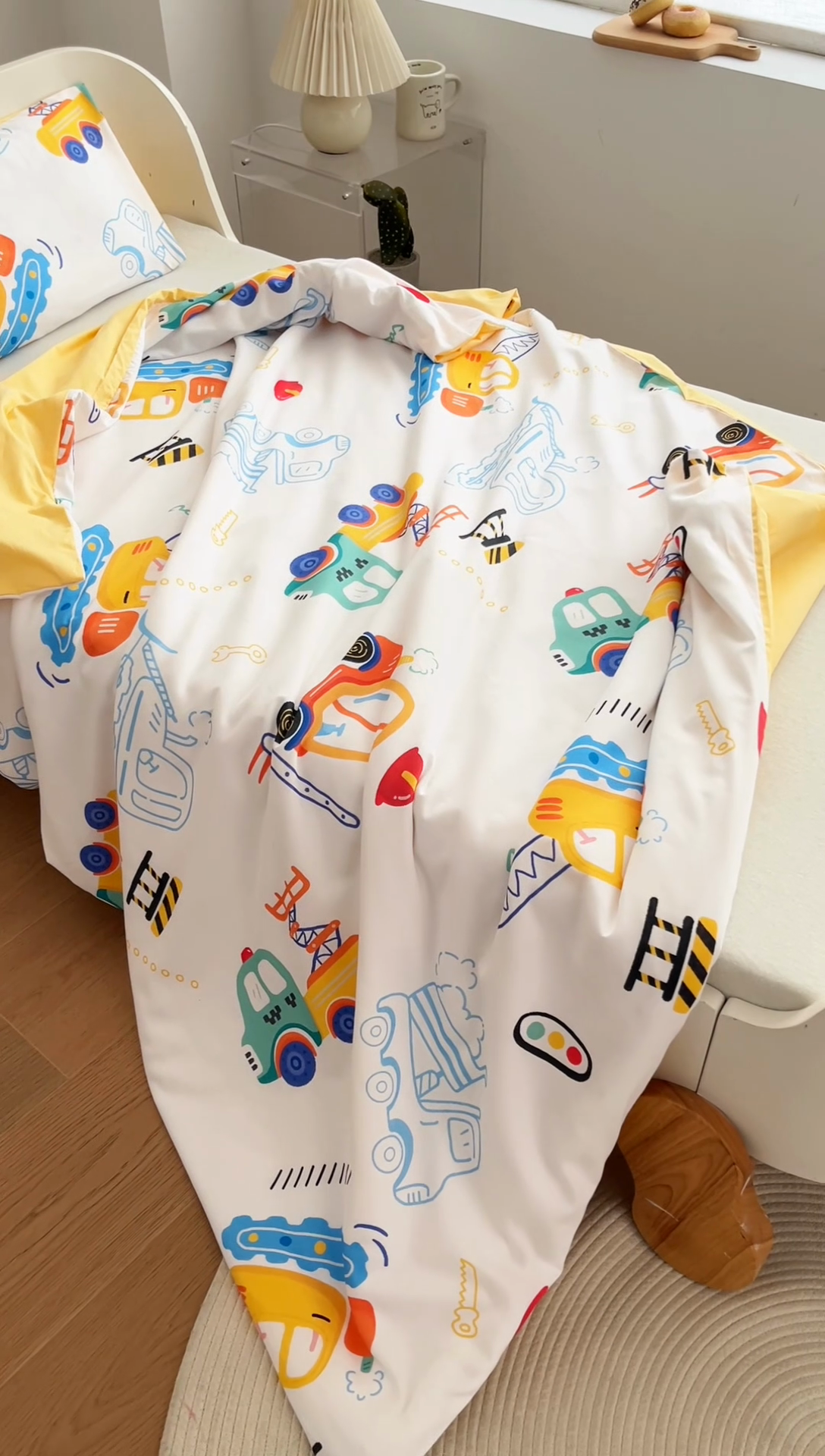 91家纺网 家纺一手货源 找家纺 艾佳宝贝 2025新款A类儿童全棉多功能单被套 工程小车