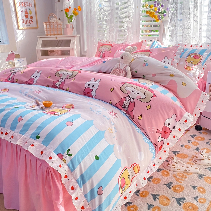 91家纺网 家纺一手货源 找家纺 2025新款公主风四件套全棉纯棉白花边被套床单款式三件套 小公主