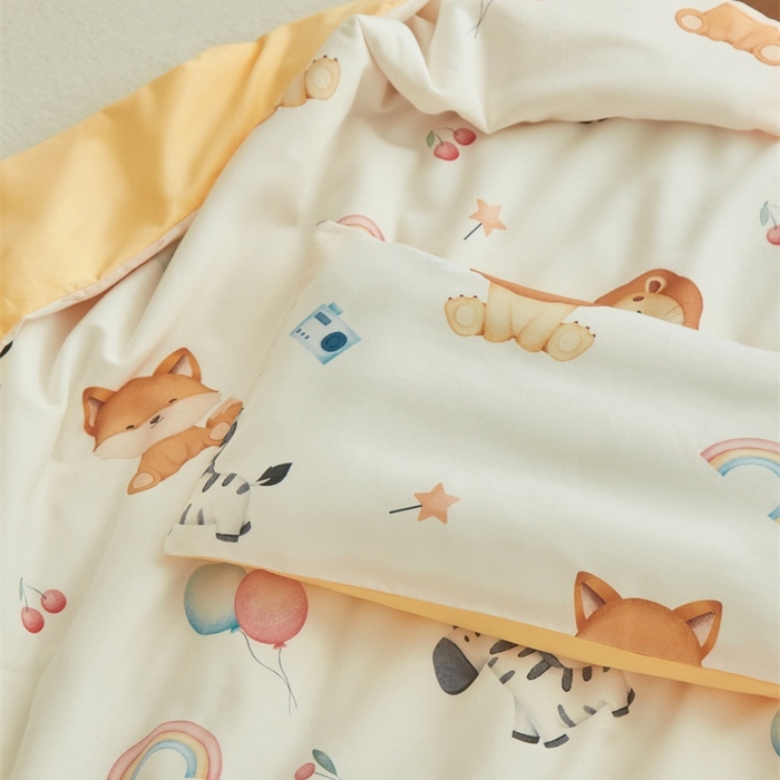 91家纺网 家纺一手货源 找家纺 艾佳宝贝 2025新款A类儿童全棉多功能单被套可拆式夏被 萌趣动物园