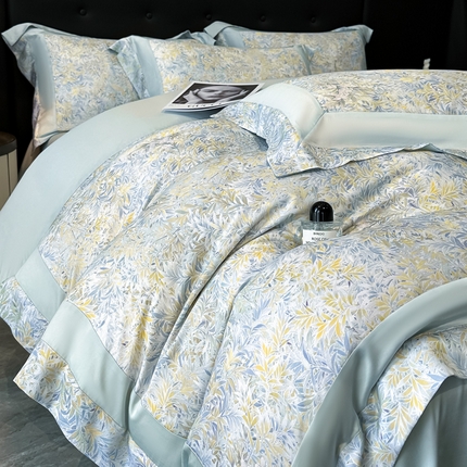 博纳家纺 2025新款50兰精天丝大宽边撞色拼角高级简奢款凉感天丝数码印花四件套（已在兰精公司备案） 香榭落叶