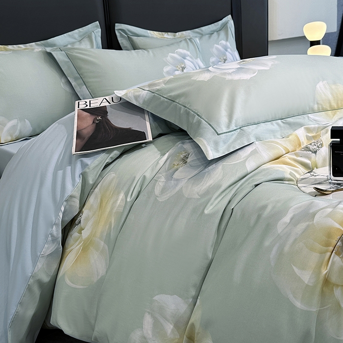 91家纺网 家纺一手货源 找家纺 乐蔻家纺 2025新款全棉13376数码印花四件套 花影私语 绿