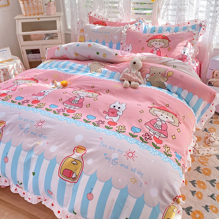 91家纺网 家纺一手货源 找家纺 2025新款公主风四件套全棉纯棉白花边被套床单款式三件套 小公主