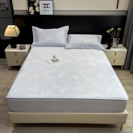 倾慕家纺 2025新款简约PE50提花凉感席席子凉席-床笠款 简蝶蓝PE床笠款