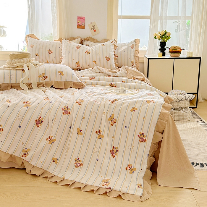 91家纺网 家纺一手货源 找家纺 佳一家纺 2025新款亲肤水洗棉夏被 快乐熊