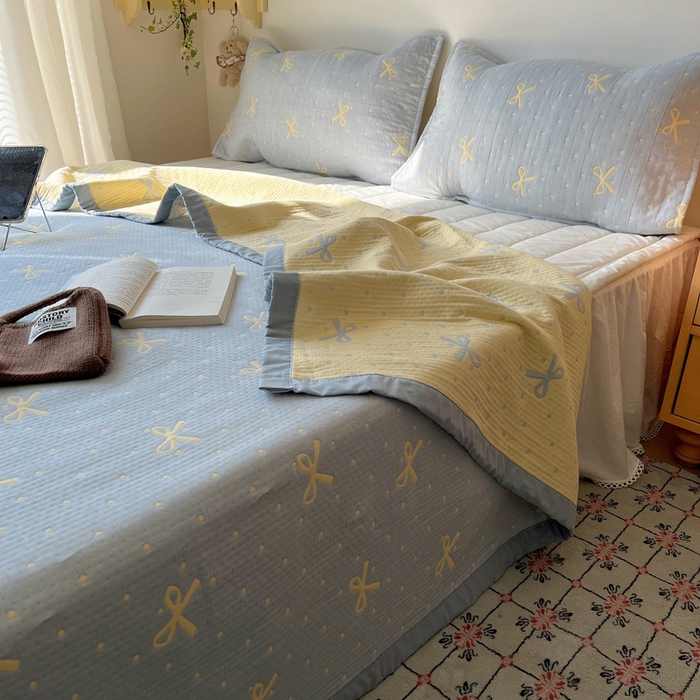 91家纺网 家纺一手货源 找家纺 （总）桃喜 2025新款A类全棉三层纱布提花多功能夏被盖毯床盖枕巾