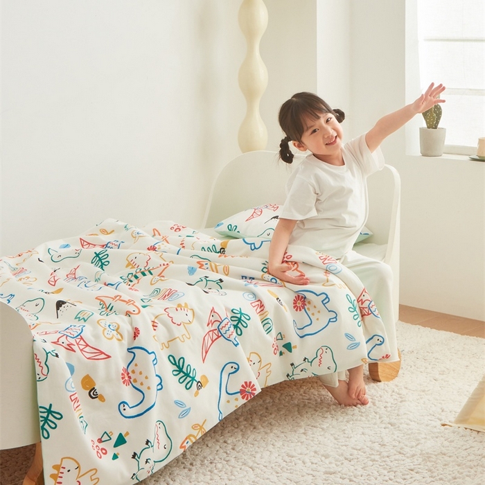 91家纺网 家纺一手货源 找家纺 艾佳宝贝 2025新款A类儿童全棉多功能单被套可拆式夏被四季被子 好多恐龙