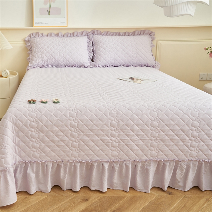 91家纺网 家纺一手货源 找家纺 恒爱家纺 2025新款A类泡泡纱床盖-杜鹃 浪漫紫