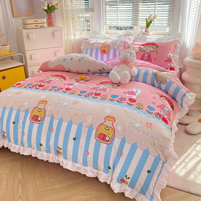 91家纺网 家纺一手货源 找家纺 2025新款公主风四件套全棉纯棉白花边被套床单款式三件套 漂流瓶