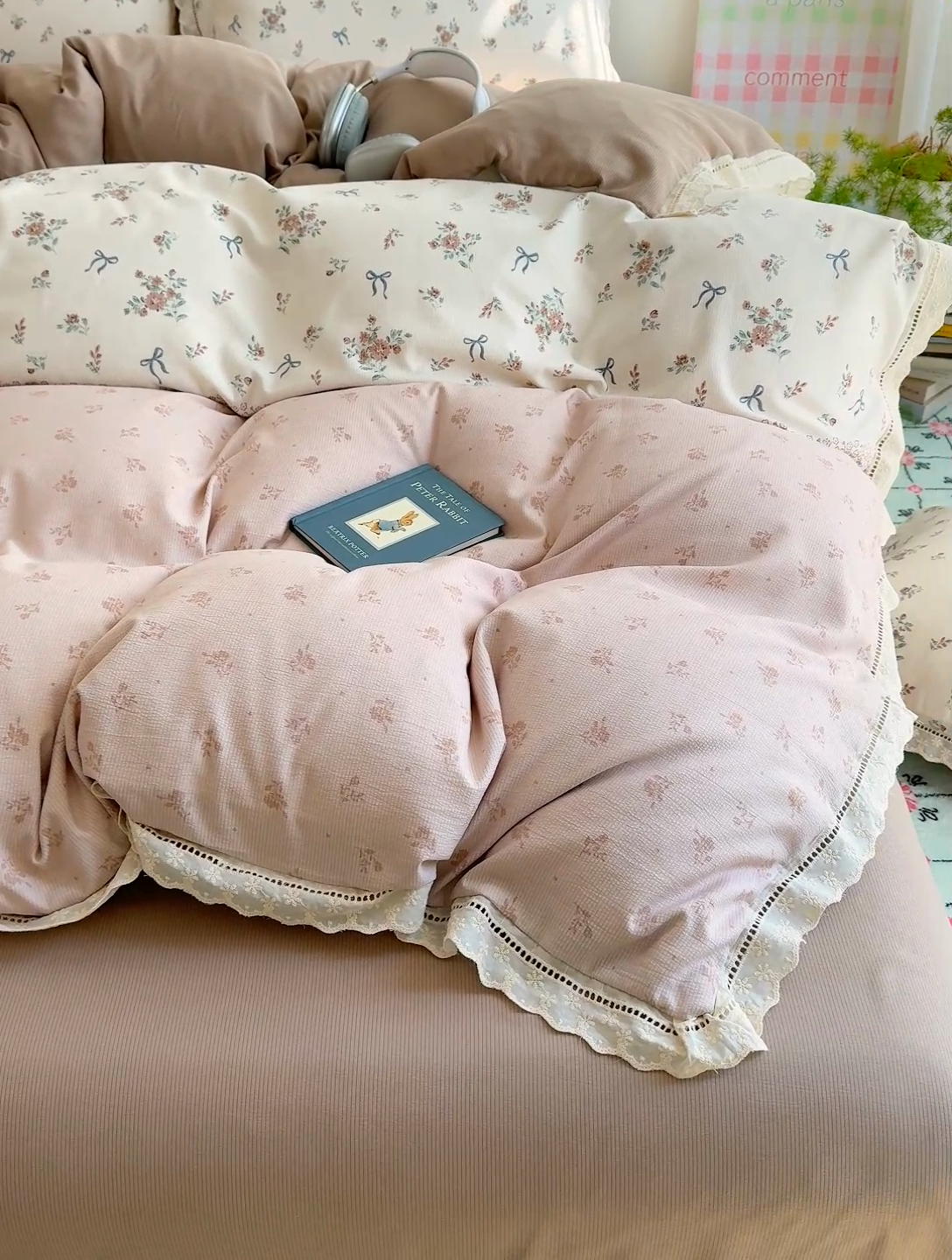 91家纺网 家纺一手货源 找家纺 竹合家纺 2025新款春日碎花法式镂空花边款式提花皱皱四件套 法式-海岛清茶