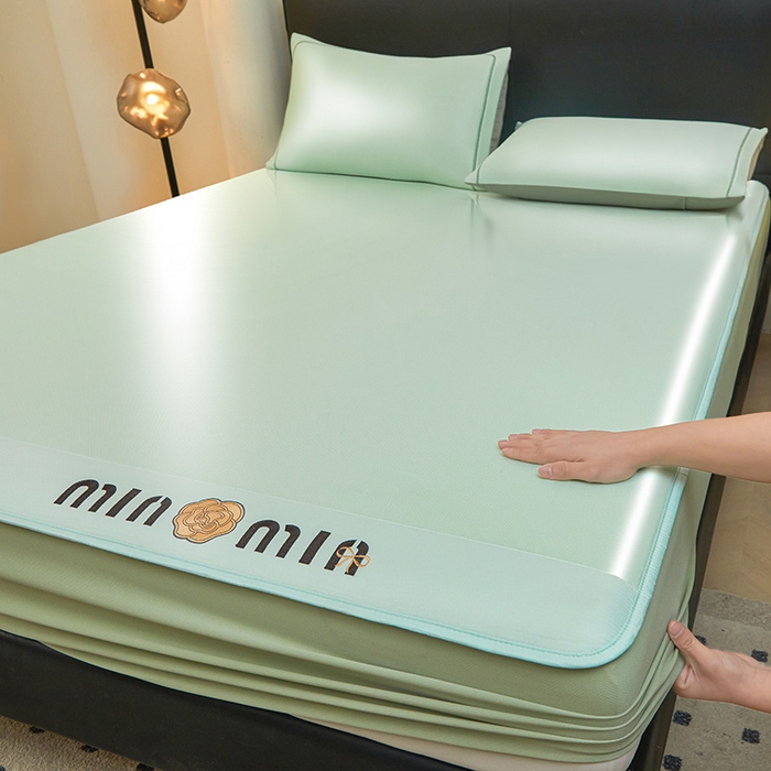 91家纺网 家纺一手货源 找家纺 全季家居 2025新款全季家居5A抗菌min系列凉感冰丝席 床笠-水绿