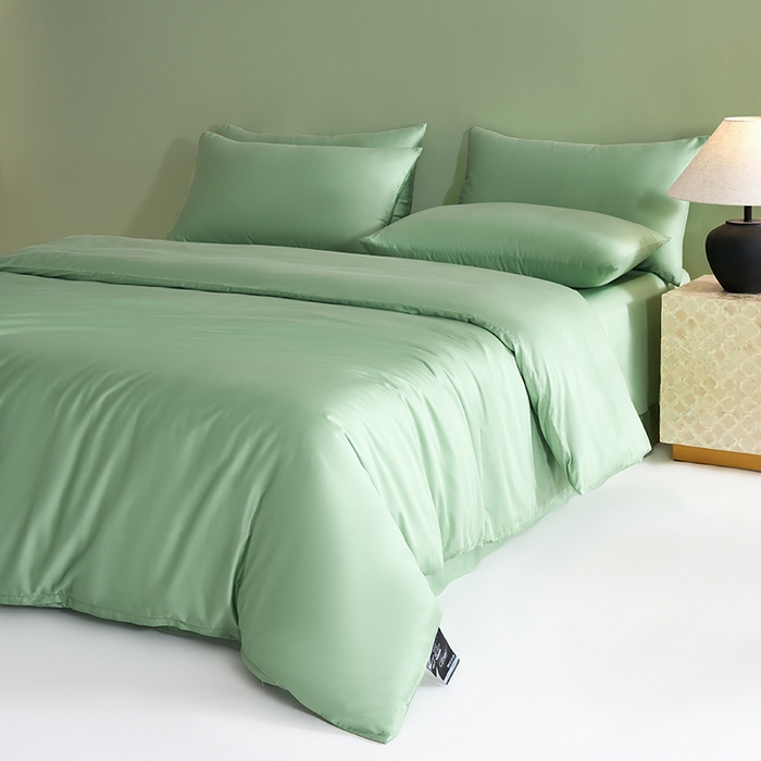 91家纺网 家纺一手货源 找家纺 闲鱼家纺 2025春夏新款小黑标60全棉纯棉四件套系列场景2 单被套被套单件 翠微绿