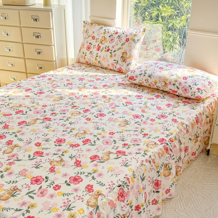 91家纺网 家纺一手货源 找家纺 莎臣豹 2025新款植物羊绒单品单件单床裙可配床裙三件套 玫瑰园